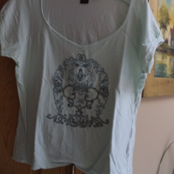 SHANGHAI TANG T-SHIRT ~ Light Mint Green with Embroidered and Beaded Fu Dog ~XL - Picture 1 of 6